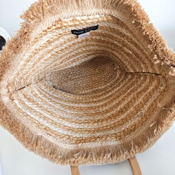 Antik Kraft Anthropologie | Jute Hashree Straw Tote Wooden Handles Womens - Picture 5 of 6